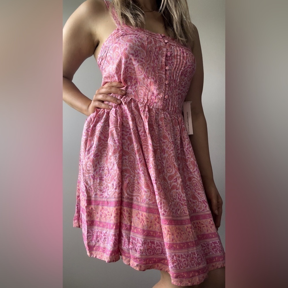 Aqua sundress pink girly paisley print buttons size S Bloomingdale’s exclusive   - Picture 2 of 8